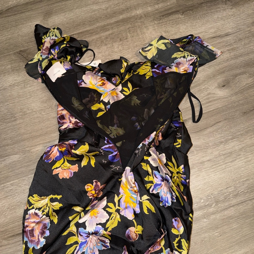 Cinq à Sept One Shoulder Floral Yellow Dress - Picture 6 of 13